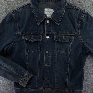 Calvin Klein Large Blue Denim Button Up Jacket Cotton Adult Women Trucker Pocket
